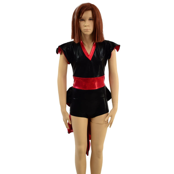 Kids Red and Black Tuxedo Style Romper - 2