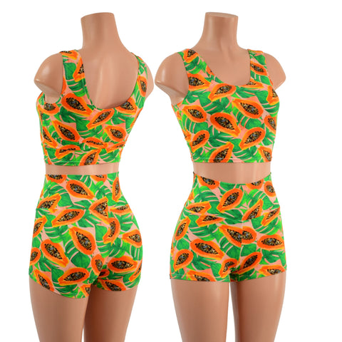 Papaya Print High Waist Shorts OR Top READY to SHIP - Coquetry Clothing