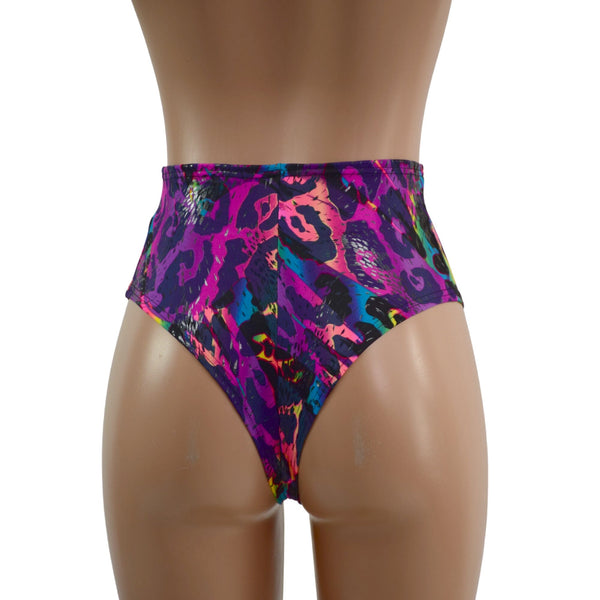 Rainbow Leopard High Waist Siren Shorts with Brazilian Cut Leg - 3