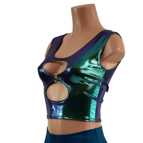 Cutout O-Ring Crop Tank in Scarab - Coquetry Clothing
