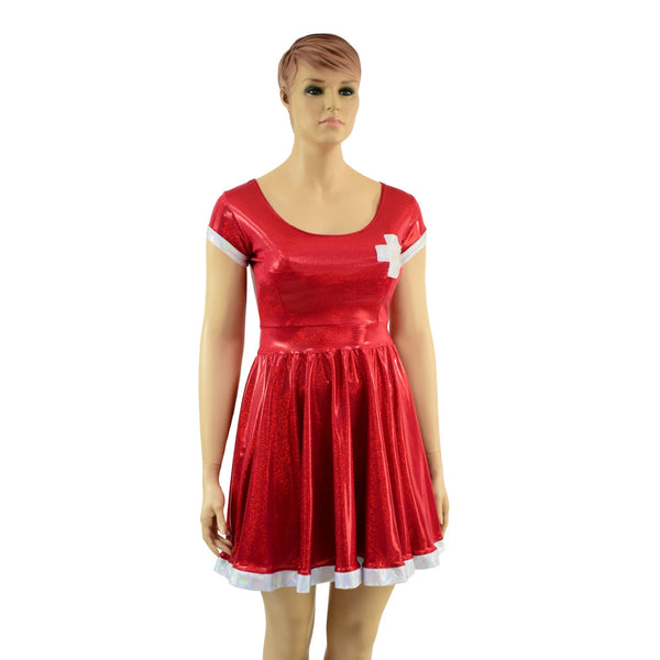 Red and White Nurse Skater Dress - 2