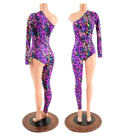 Asymmetrical Rainbow Leopard Catsuit - Coquetry Clothing