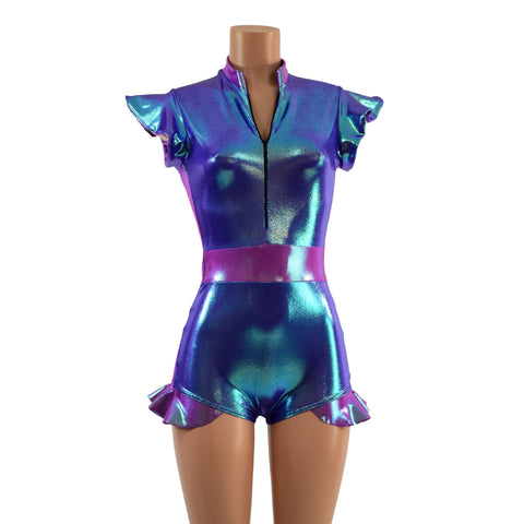 2.0 Moonstone and Plumeria Flip Sleeve Paneled Romper - Coquetry Clothing