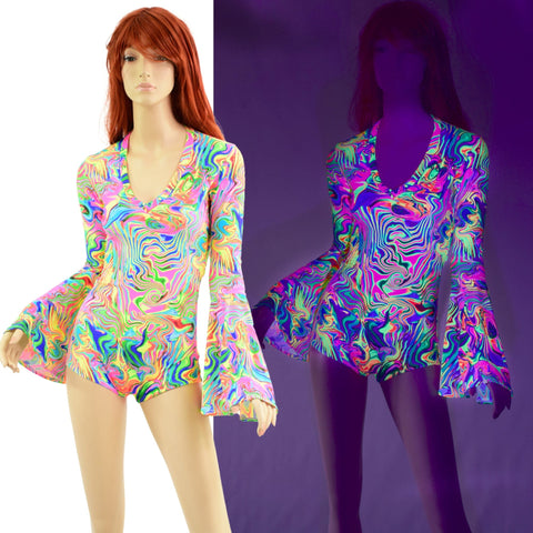 Neon Flux Trumpet Sleeve Romper - Coquetry Clothing