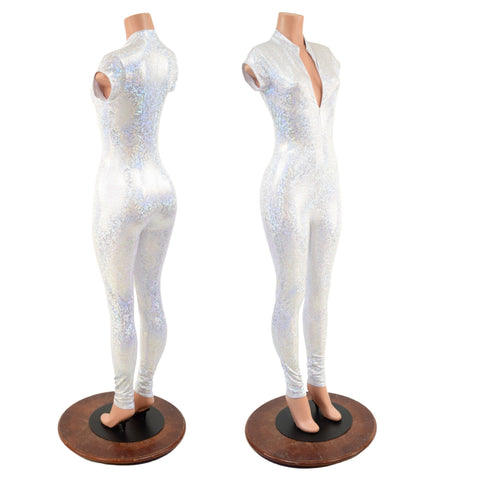 White Kaleidoscope Holographic "Stella" Catsuit - Coquetry Clothing