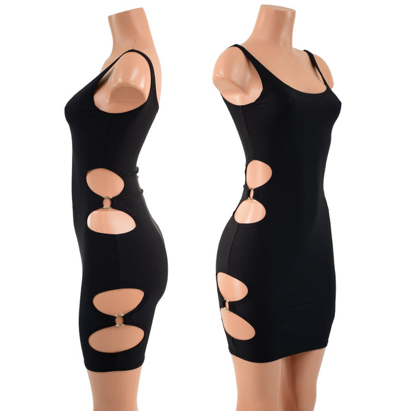 Skinny Strap Bodycon Tank Dress with O-Ring Cutouts - 1