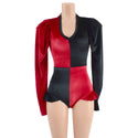 Red and Black Velvet Harlequin Romper with Mini Vicky Sleeves - 4