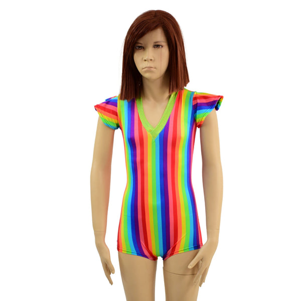 Kids Rainbow Striped Romper with Flip Sleeves - 2