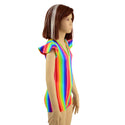 Kids Rainbow Striped Romper with Flip Sleeves - 5