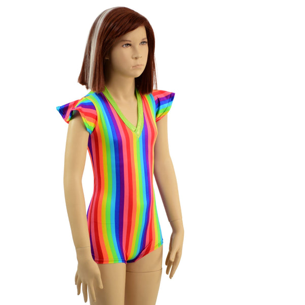 Kids Rainbow Striped Romper with Flip Sleeves - 1