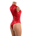 Red Sparkly Jewel Plunging V Neck Romper with Brazilian Cut Leg - 5