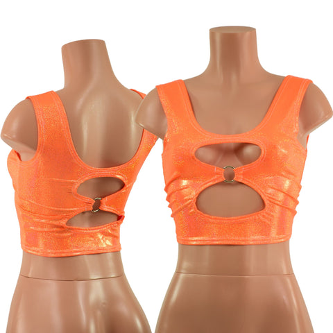 Cutout O-Ring Crop Tank in Neon Orange Sparkly Jewel - Coquetry Clothing