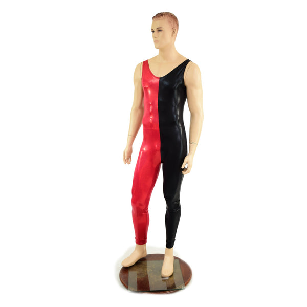 Mens Harlequin Red and Black Tank Catsuit - 2