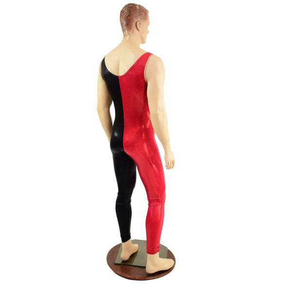Mens Harlequin Red and Black Tank Catsuit - 4