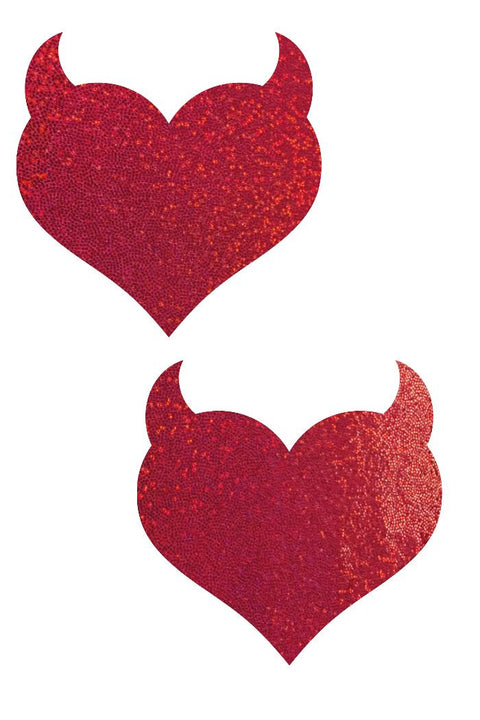 Red Sparkly Jewel Devil Heart Pasties - Coquetry Clothing