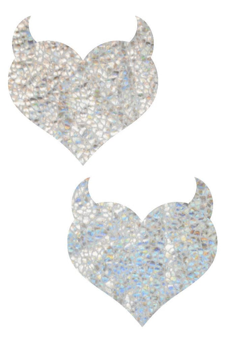 Silver on White Shattered Glass Devil Heart Pasties - Coquetry Clothing