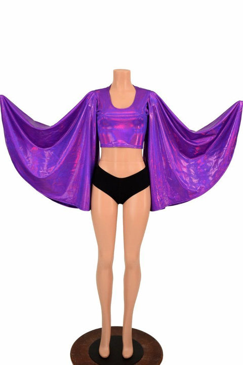 Purple Fan Sleeve Crop Top - Coquetry Clothing