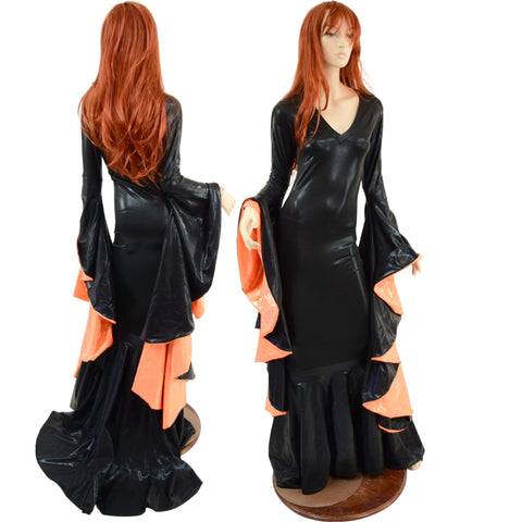 Queen of Halloween Gown with V Neckline & Sorceress Sleeves - Coquetry Clothing