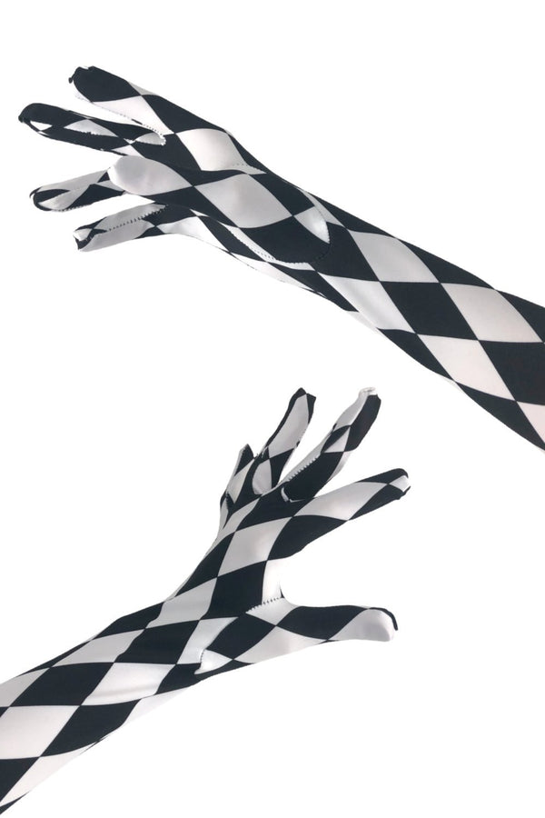 Black And White Diamond Print Gloves - 8