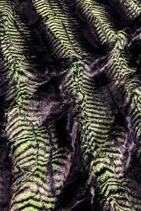Lime/Black Mamba Minky Faux Fur Fabric - Coquetry Clothing