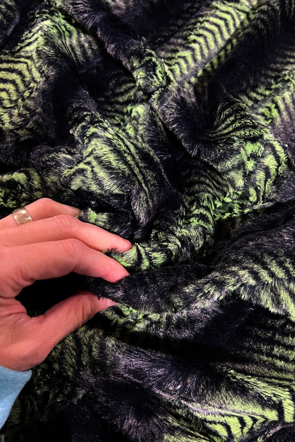 Lime/Black Mamba Minky Faux Fur Fabric - 4