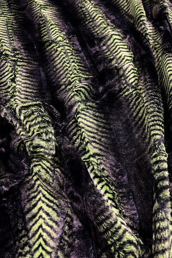 Lime/Black Mamba Minky Faux Fur Fabric - 2