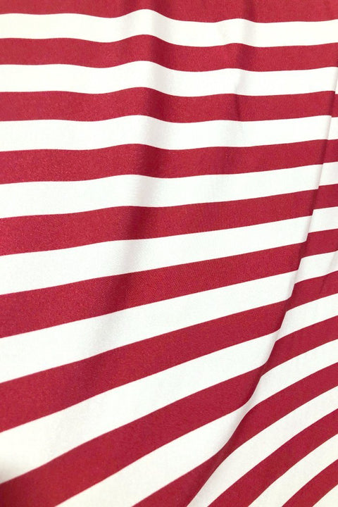 Red and White Stripe Spandex Fabric - Coquetry Clothing