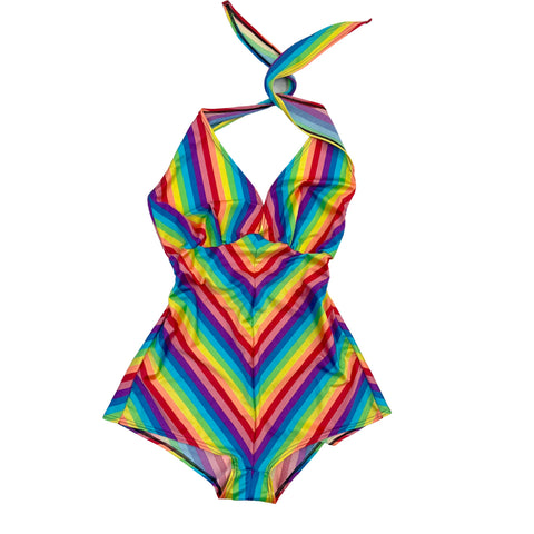 Rainbow Chevron Monroe Romper with Boy Cut Leg - Coquetry Clothing