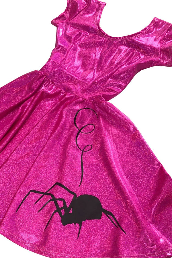 Neon Pink Cap Sleeve Spider Skater Dress - 6