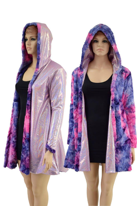 Minky A Line Coat in Razzle Dazzle and Lilac Holographic - Coquetry Clothing