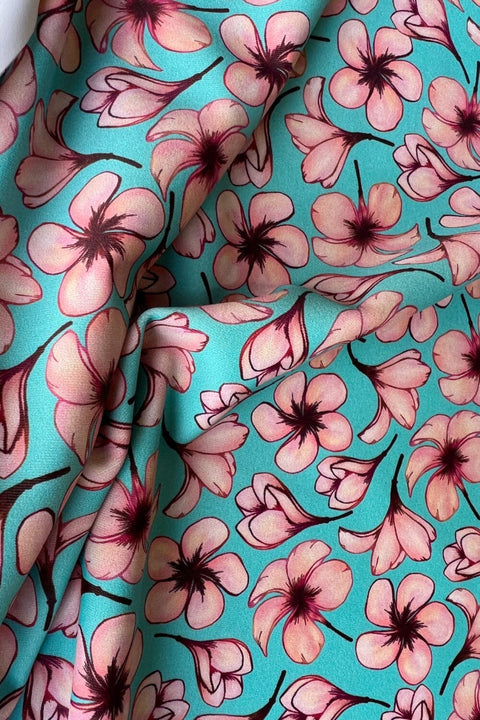 Cherry Blossom Print Spandex Fabric - Coquetry Clothing