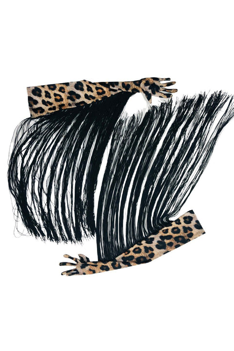 Leopard Print Gloves with 30" Black Fringe - Coquetry Clothing