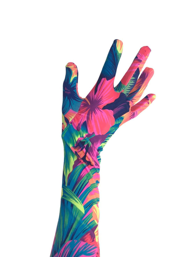 Neon UV Glow Tahitian Floral Print Gloves - 2
