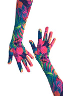 Neon UV Glow Tahitian Floral Print Gloves - 4