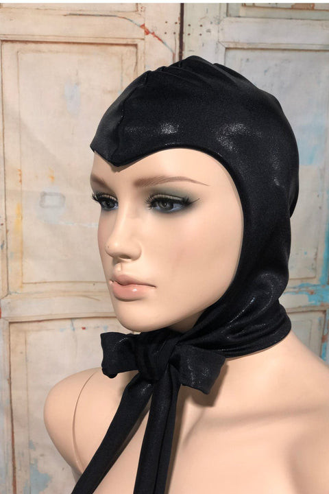 Vintage Style Widows Peak Bonnet in Black Mystique - Coquetry Clothing