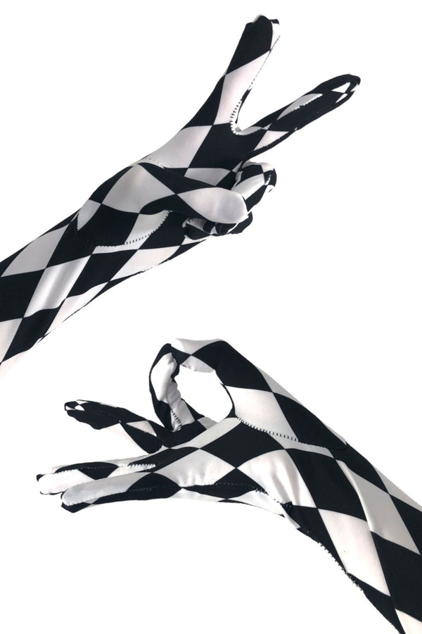 Black And White Diamond Print Gloves - 2