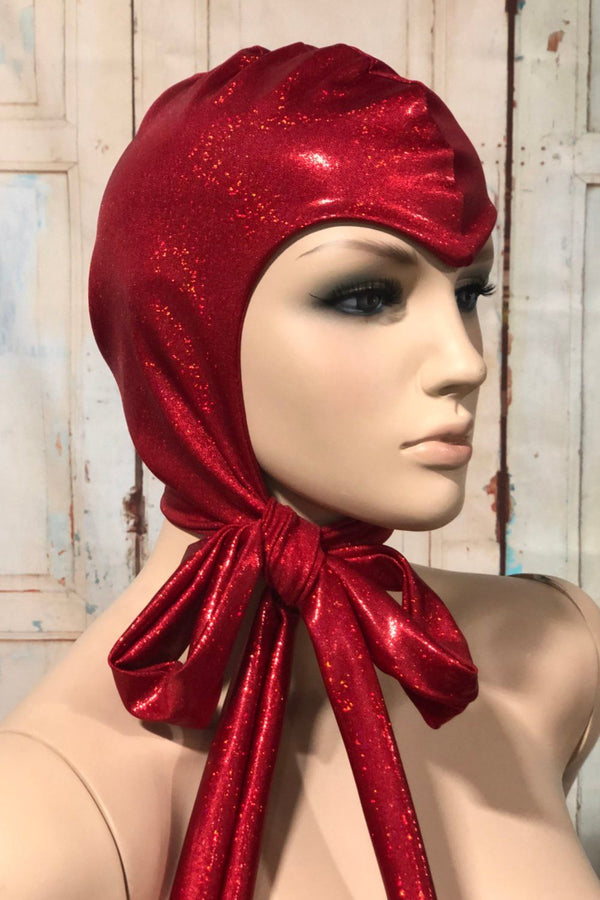 Vintage Style Widows Peak Bonnet in Red Sparkly Jewel - 2