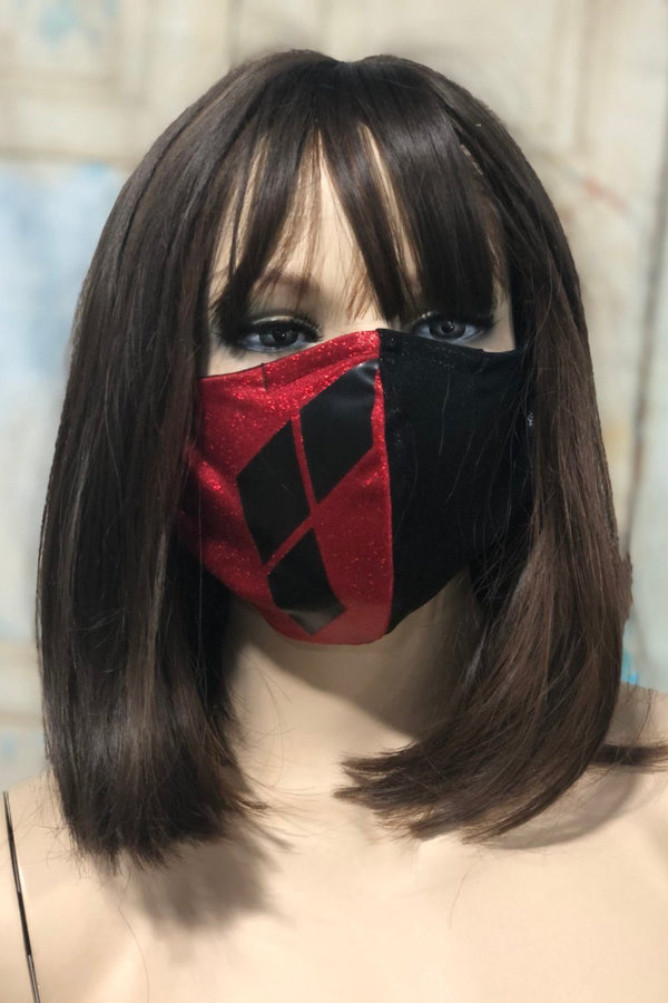 Harlequin Red and Black Face Mask with Diamonds - 2