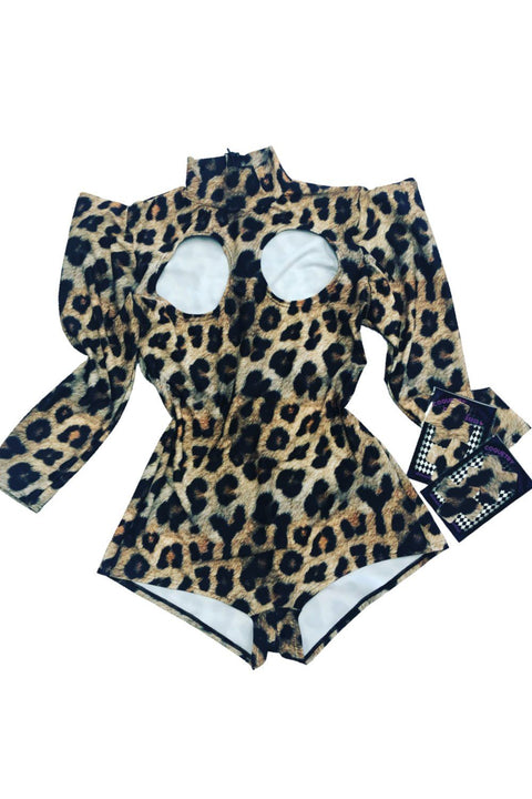 Open Bust Leopard Print Romper (Body Stickers Sold Separately) - Coquetry Clothing