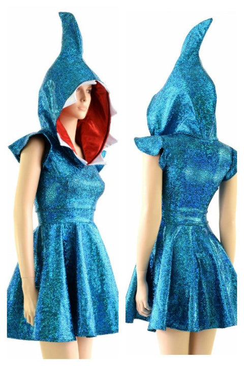 Turquoise Left Shark Skater Dress - Coquetry Clothing