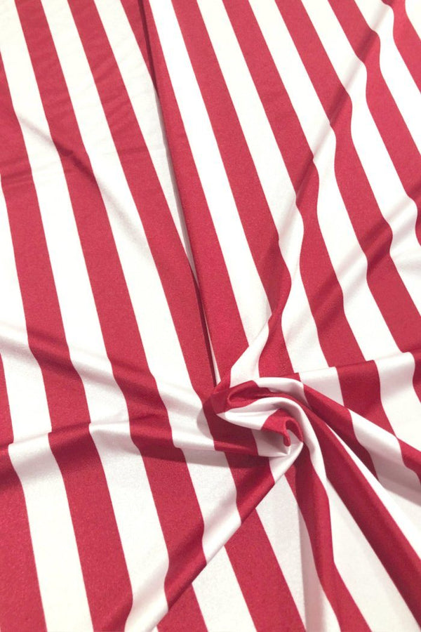 Red and White Stripe Spandex Fabric - 3