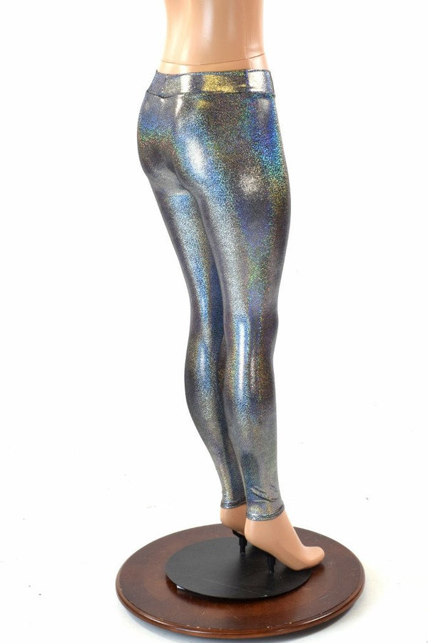 Silver Holographic Mid Rise Leggings