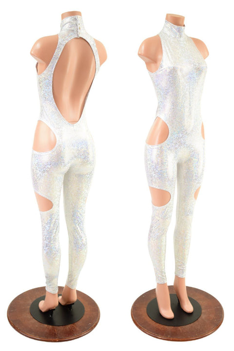 SpellBound Catsuit in Silver on White Shattered Glass - Coquetry Clothing