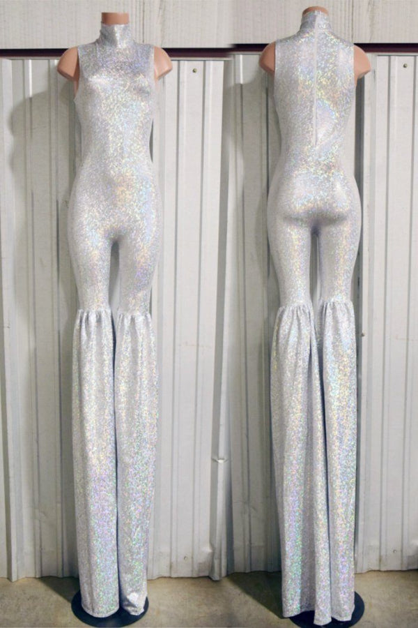 Silver on White Shattered Glass Stilting Costume - 1