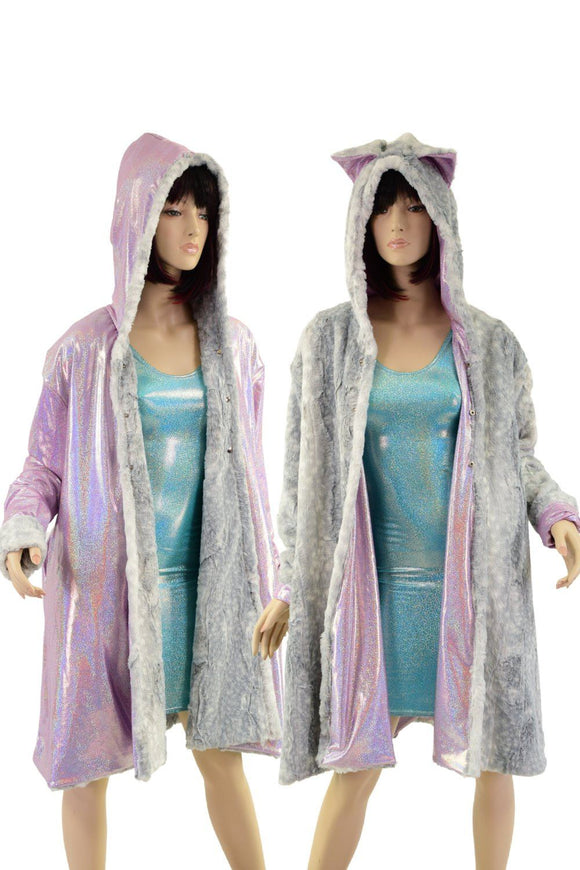 A Line Minky Faux Fur Coat with Kitty Ears - Coquetry Clothing