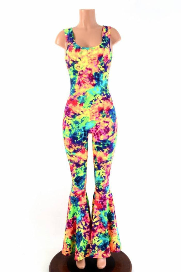 Acid Splash Bell Bottom Flare Catsuit - Coquetry Clothing