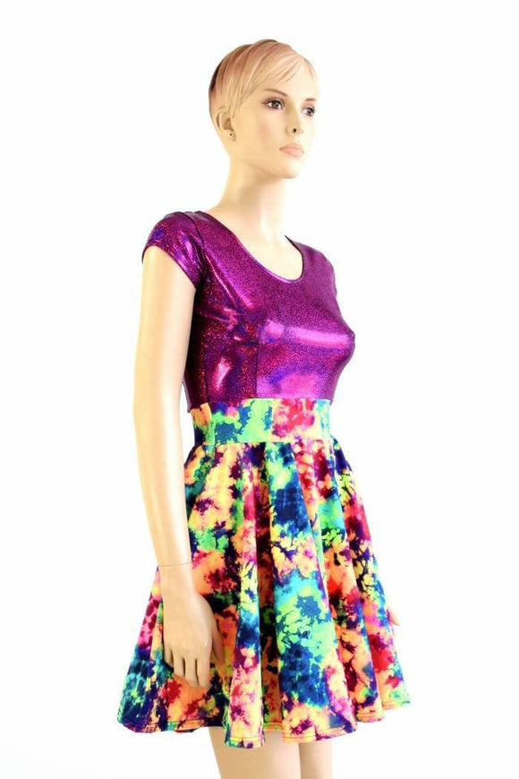 Acid Splash & Fuchsia Skater Dress - Coquetry Clothing