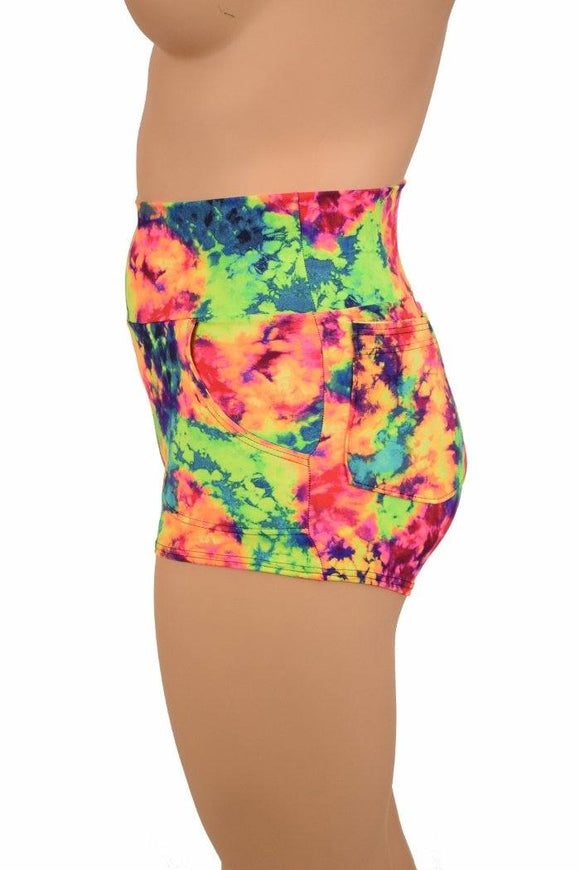 Acid Splash High Waist Shorts with Pockets - Coquetry Clothing
