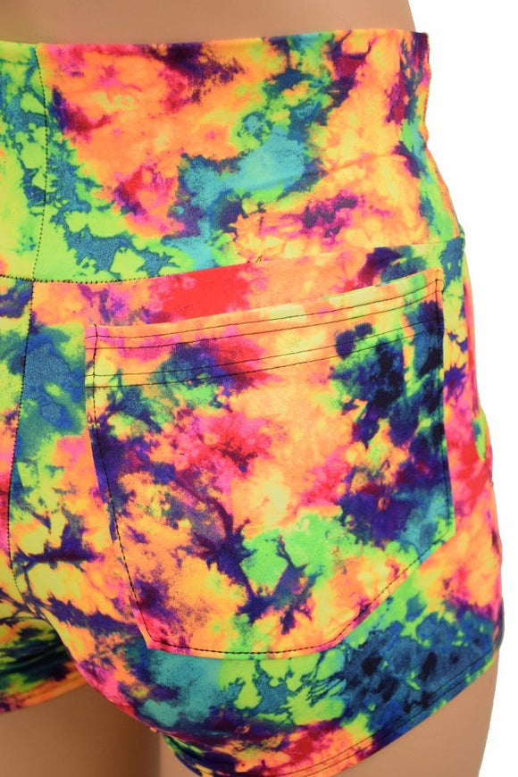 Acid Splash High Waist Shorts with Pockets - Coquetry Clothing