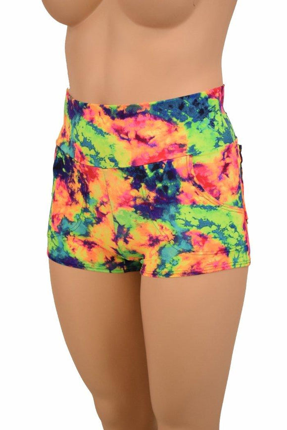 Acid Splash High Waist Shorts with Pockets - Coquetry Clothing